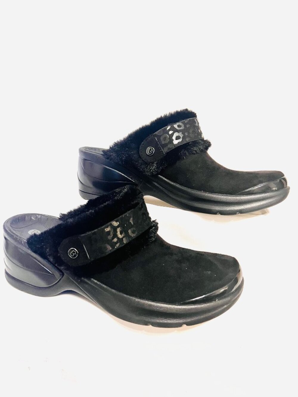 Bzees-Kismet-Women's Black Faux Fur Slip On Clogs/Mule Sz. 6 1/2-Open Heel-Comfy